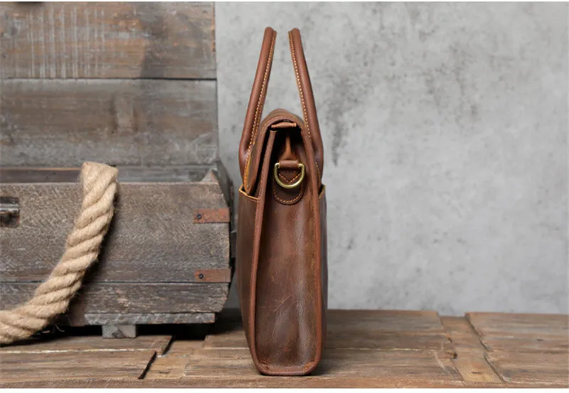 Sac à Main Vintage en Cuir group pour Homme, Simple, en Cuir de Vache, pour Ordinateur Portable, Étanche, 03