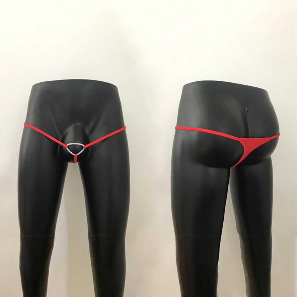 Man Stretch Cock Ring Thongs Male Sexy Penis Hole G-string Men T-back Thongs Erotic Lingerie Thin Strap Panties Underpants