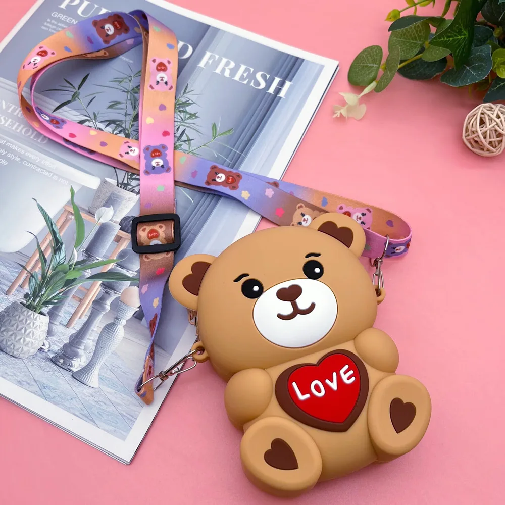 Children\'s New Fashion Cute Cartoon Bear Creative Modeling Crossbody Bag Boys and Girls Decompression Silicone Purse