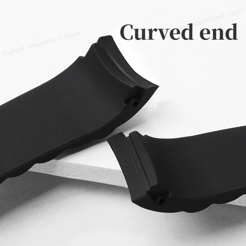 Curved End Silicone Watch Band 20/22mm Soft Rubber Watch Strap Folding Buckle for Men Waterproof Wristbelt Watch Accessories