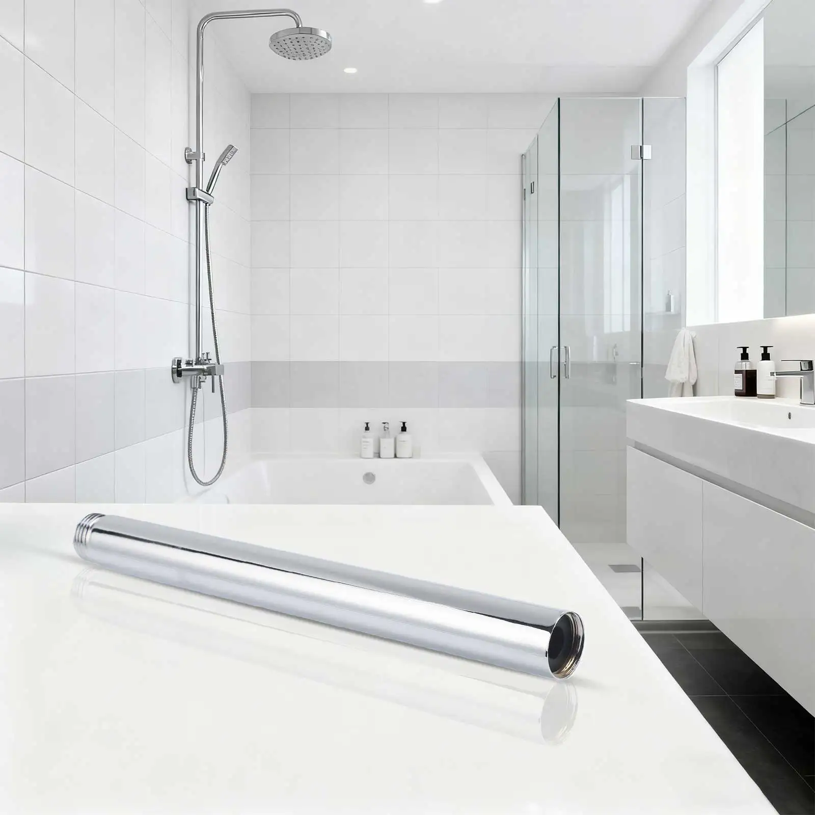 Stainless Steel Chrome Finished Adjustable Shower Head Extension Pipe Suitable for G1/2 Connection in Shower Systems
