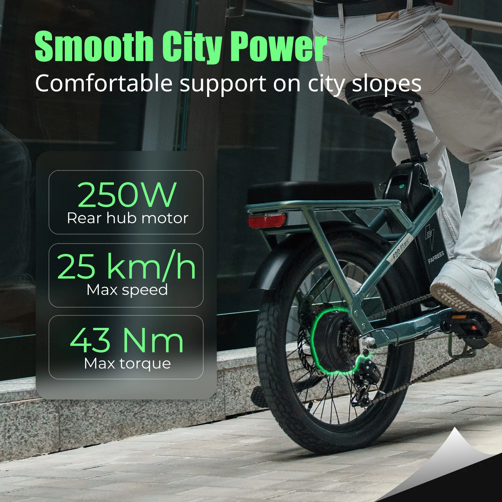 Seitenansicht des Fafrees F20 Flex faltbaren E-Bikes mit Fokus auf den Aluminiumrahmen