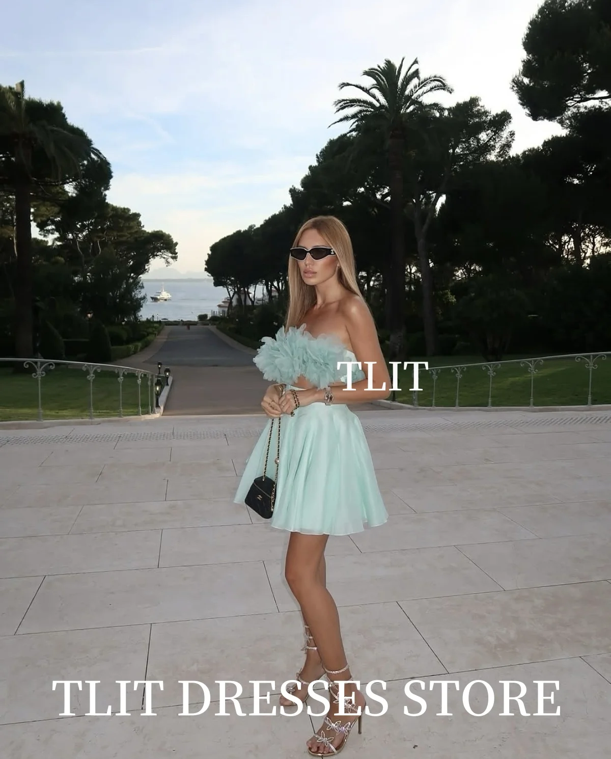 TLIT Короткое вечернее платье феи ярких цветов по индивидуальному заказу فستانlarla без бретелек с аппликациями и цветами, платья для выпускного вечера без рукавов Go