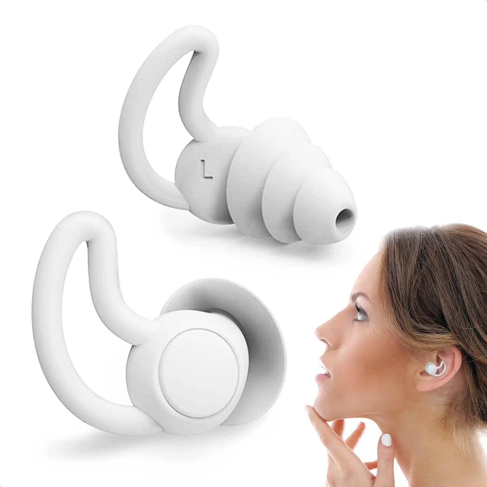HUAK 3 Layer Ear Plugs For Sleep Silicone Noise Cancelling Hearing Protection, Soft Reusable Ear Plugs for SleepSwim
