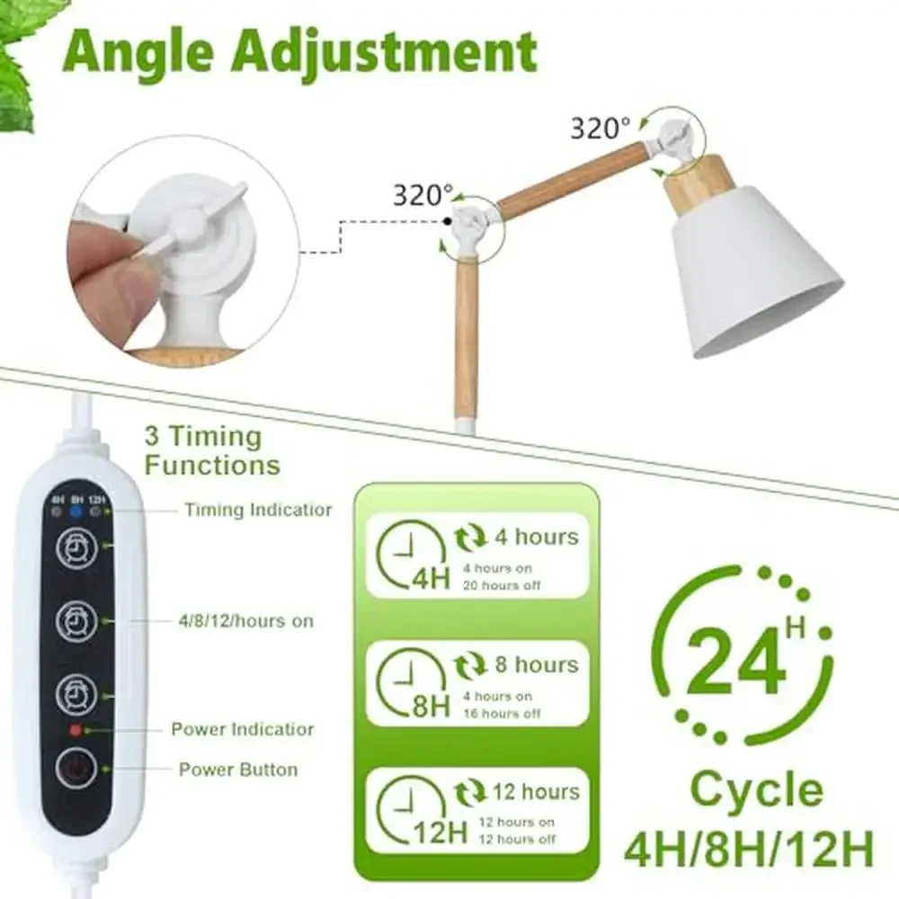 Full Spectrum COB Grow Lights Indoor Plants with Timer & Height Adjustment 20W Aerospace Aluminum Bulb 4/8/12H Cycle PPFD