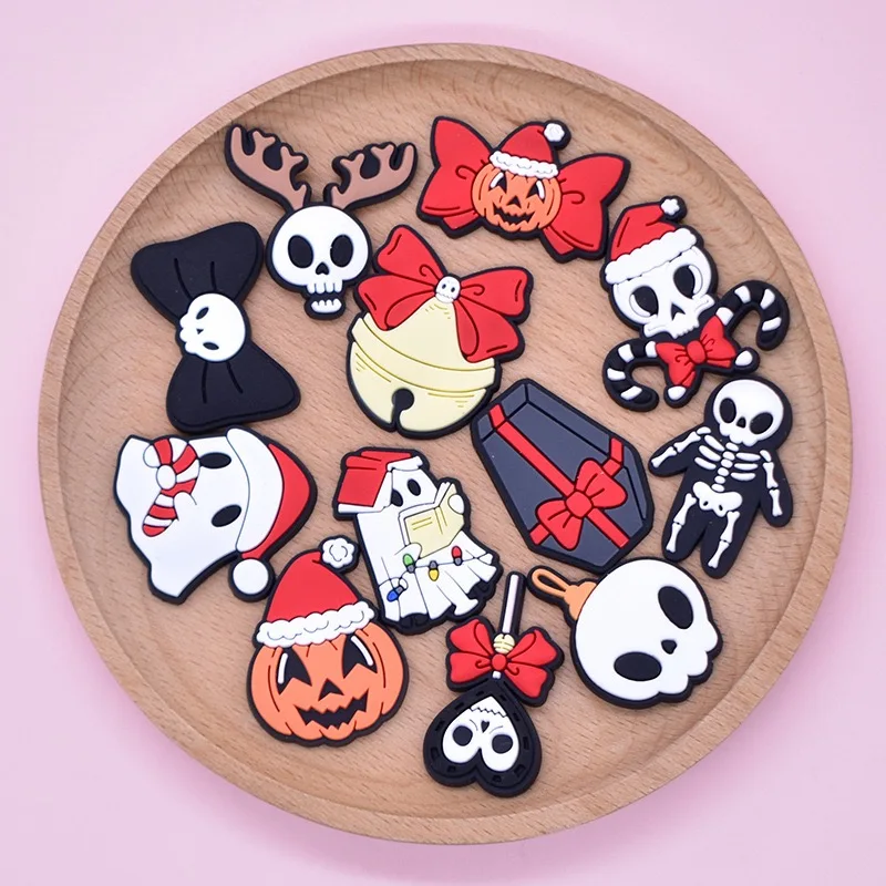 New 1-12pcs Cartoon Ghost Coffin Bell Skull Pumpkin PVC Shoe Charms For Clogs Pins Sandals Shoes Decoration Slipper Accessories