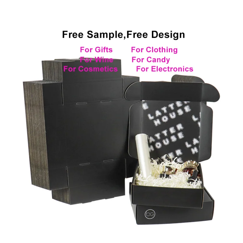 

Custom mailing shipping boxes black paper mailer large corrugated cardboard box cosmetic gift package reusable display packing b