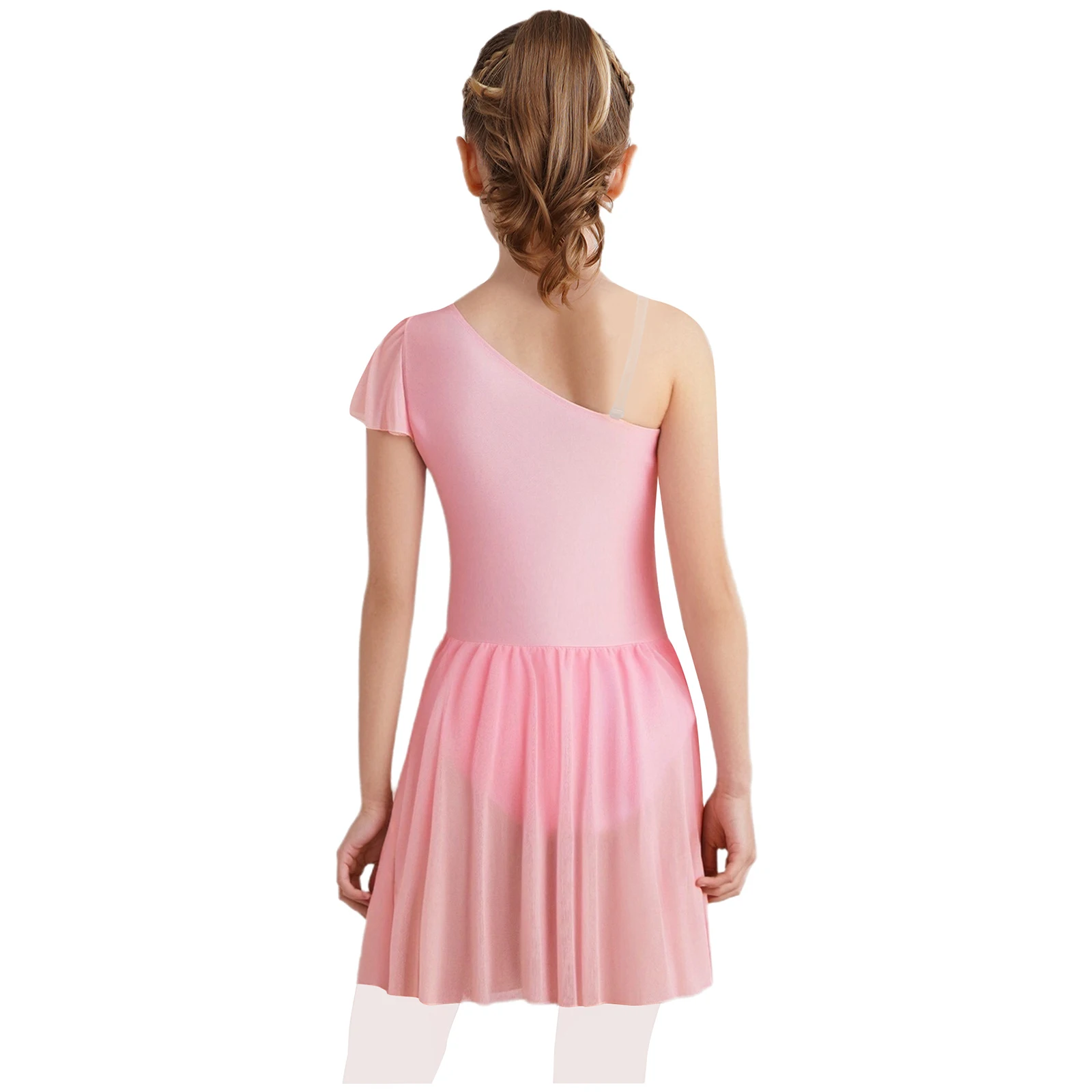 أطفال بنات الأزهار الدانتيل فستان رقص الباليه غير المتماثلة السباغيتي الأشرطة يوتار فستان لأداء الرقص الغنائي التزلج على الجليد