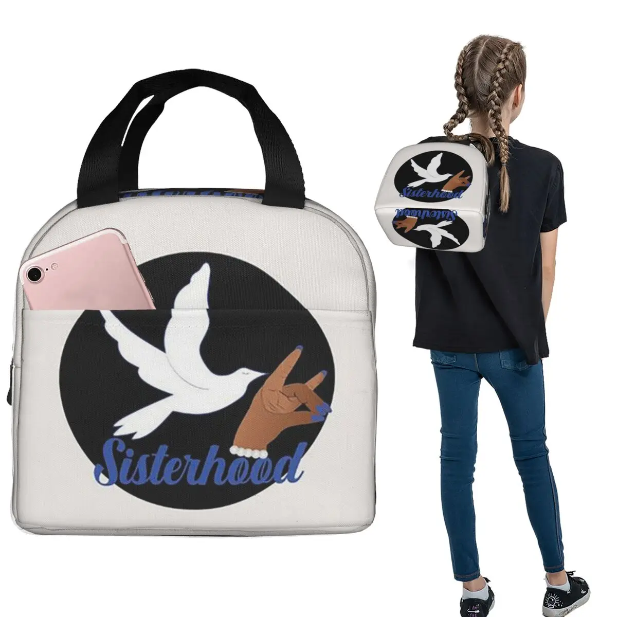 

Zeta Phi Beta Сумки для обеда Изолированная коробка для бенто Портативная сумка для обеда Многоразовые сумки для пикника для женщин и детей Офис