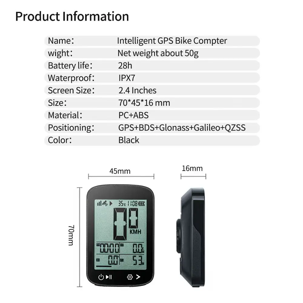 USB-C Rechargeable Wireless Bike Cycling Computer Altitude Gradient Speed Mileage GPS Cycling Computer with Backlight and Holder