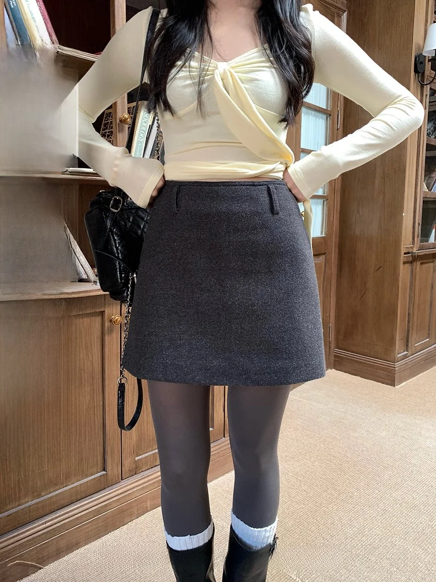 

Женская твидовая юбка с завышенной талией для похудения, весенняя универсальная юбка А-силуэта, прямой крой, повседневная, другие/прочее