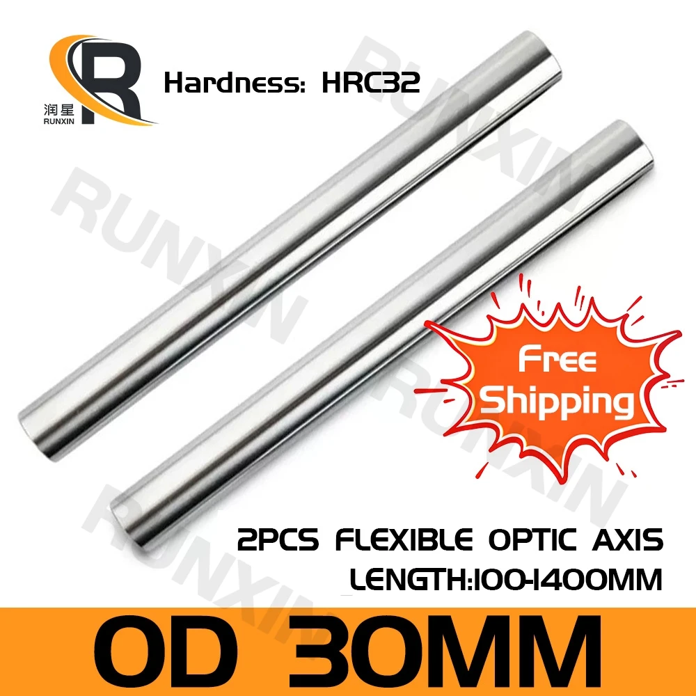 

RXTNC 2pcs Optical Axis Rail Linear Shaft OD 30mm Chrome Plated Flexible shaft HRC28-32 L200-1400mm for 3D Printer CNC part