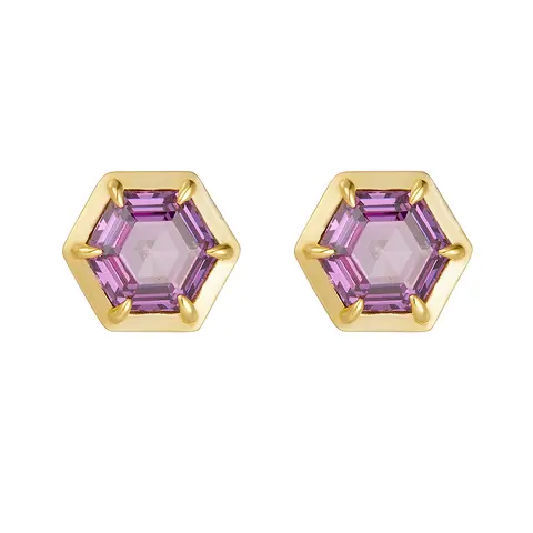Simple Geometry Hexagon Amethyst Zircon Pure Silver Earrings for Women Luxury Ins High-End Color Gemstone Stud Earrings