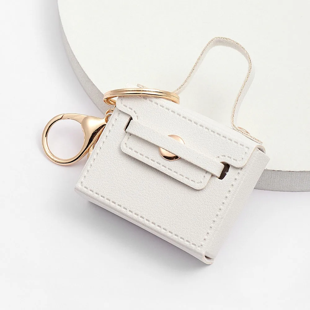 PU Leather Coin Purse Mini Square Bag Keychain Small Wallet Car Keyring Pendant Earphone Bag Accessories for Women Girls