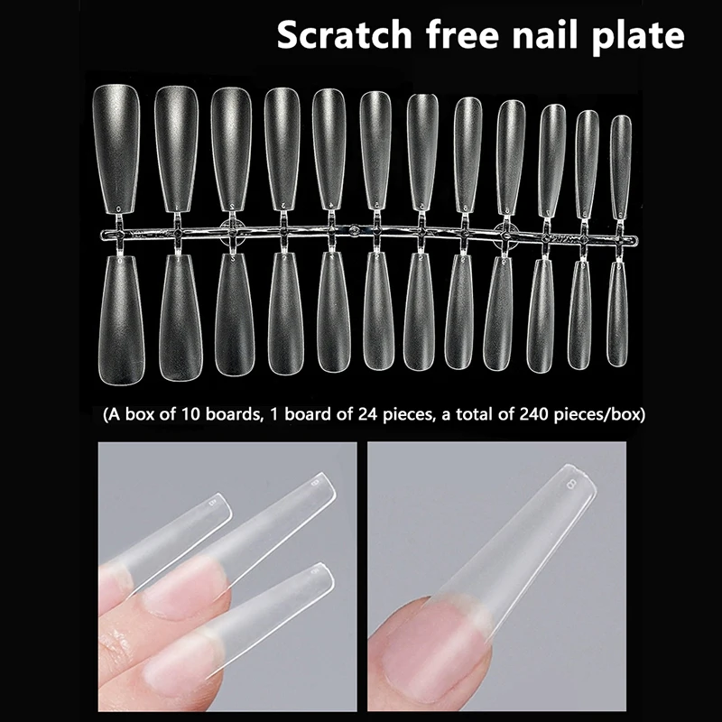 240 stuks lange T-type valse nageltips acryl volledige halve dekking nepnagels zachte tips professionele kunstmatige verlenging accessoires