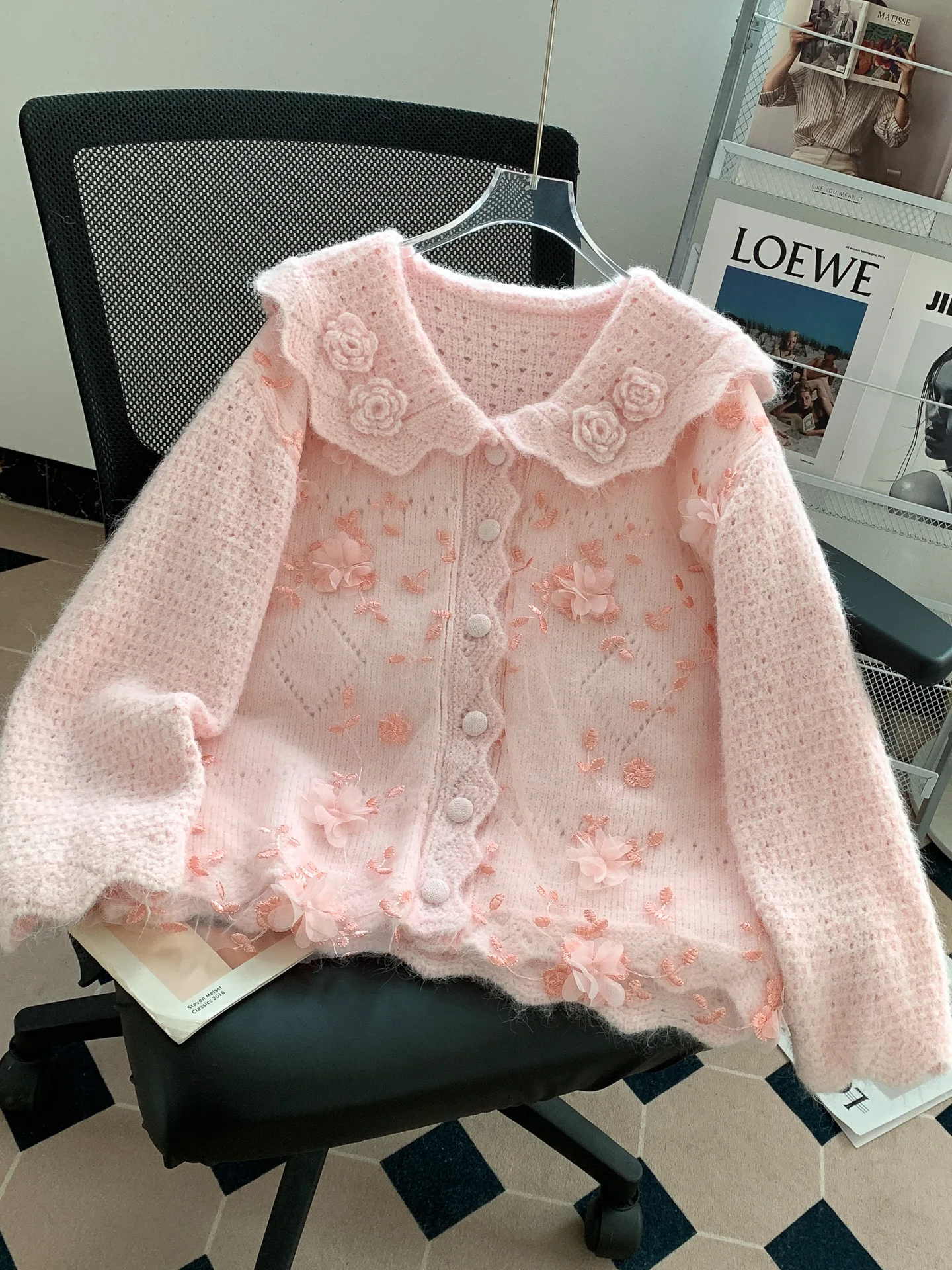 

Sweet Gentle Style Flower Sweater Cardigan Women's Long Sleeved Single Breasted Loose Sweater Spring Autumn New Knitwear Jacket