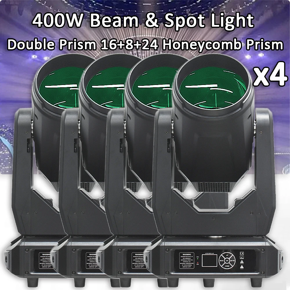 4Pcs/lot Moving Head Lights 400W Beam Spotlights 16+8+24Prism Lights Strobe Effect DMX512 Stage Lights for Party KTV Bar Show