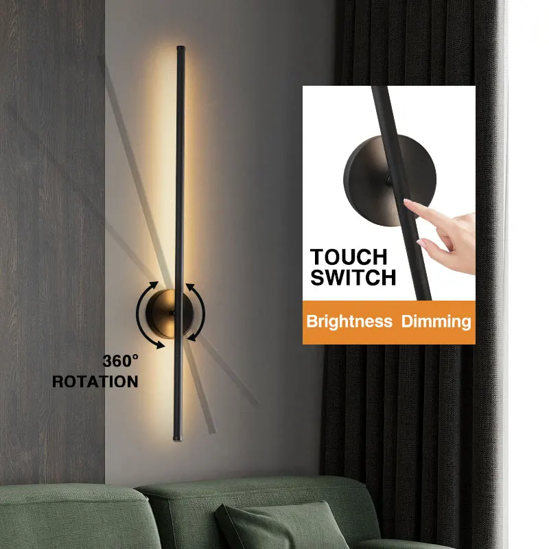 Indoor Touch Switch Dimmable LED Wall Lamps Wall Lighting Fixtures for Bedroom Living Room Black LED Wall Sconce for Corridor