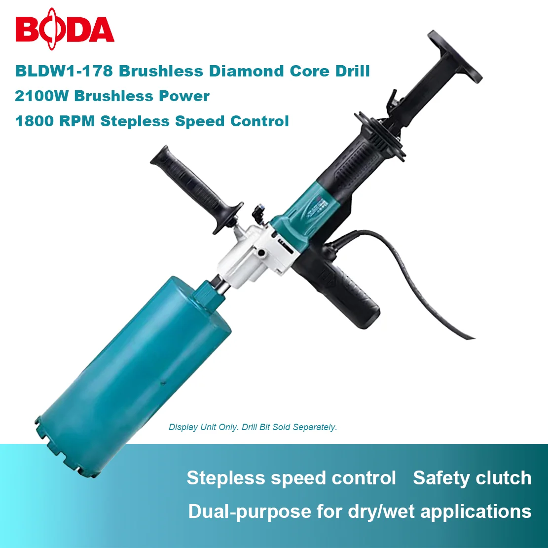 BODA Brushless Wet/Dry Drill 20-178mm , Water-Cooled Concrete Drill for Brick, Stone, Tile & Floor ,Professional Core Drilling