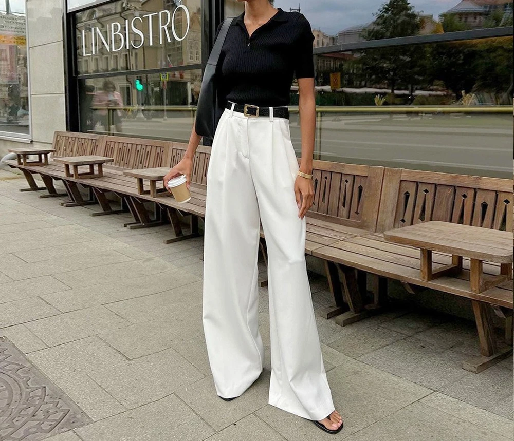 Pure White Women's Long Pants 2025 Summer New High-waisted Wide-leg Trousers Stylish Commuting Versatile Casual Long Pants