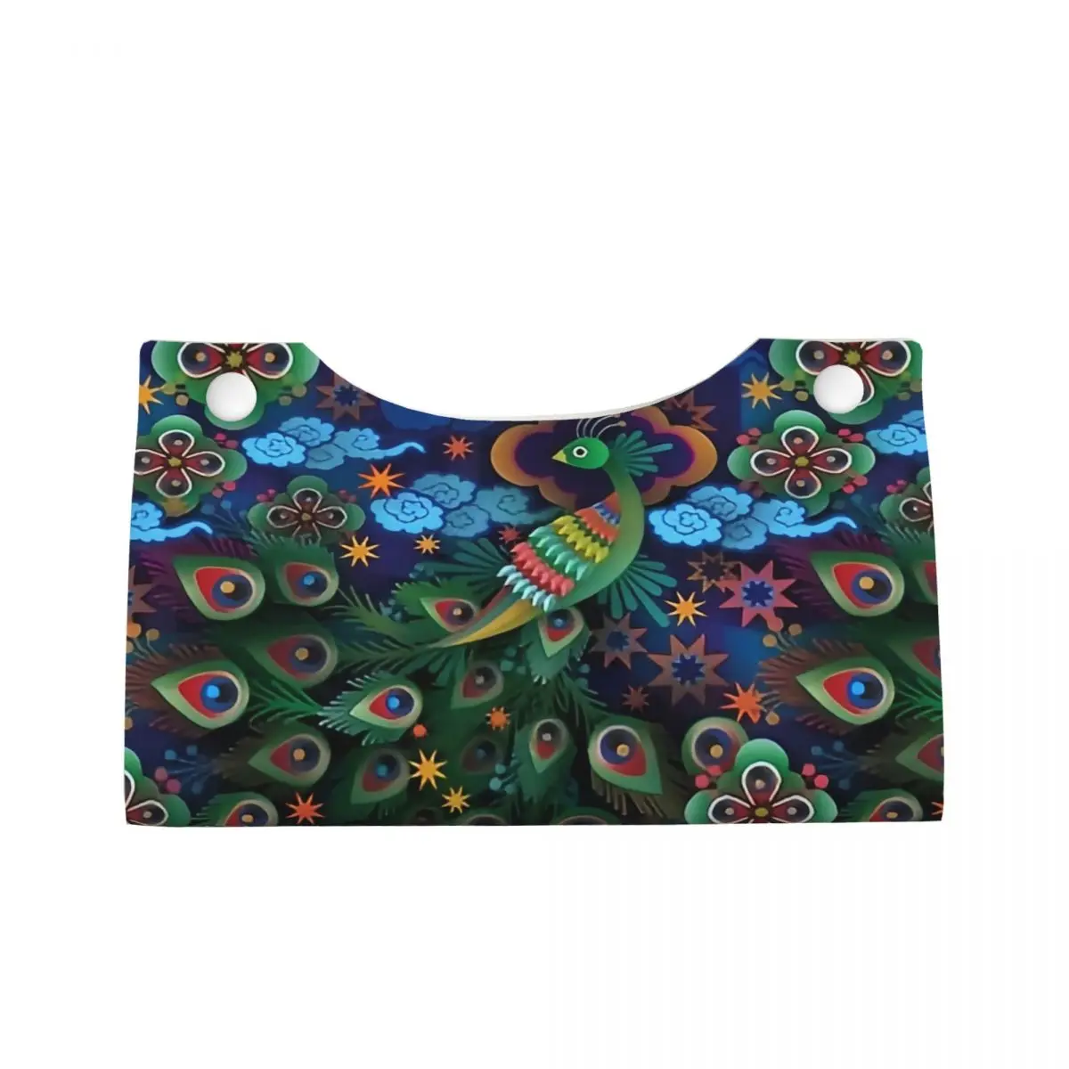 Custom Awesome Peacock Feather Tissue Box Cover PU Leather Rectangular Animal    Facial Tissue Box Holder for Bathroom Toilet