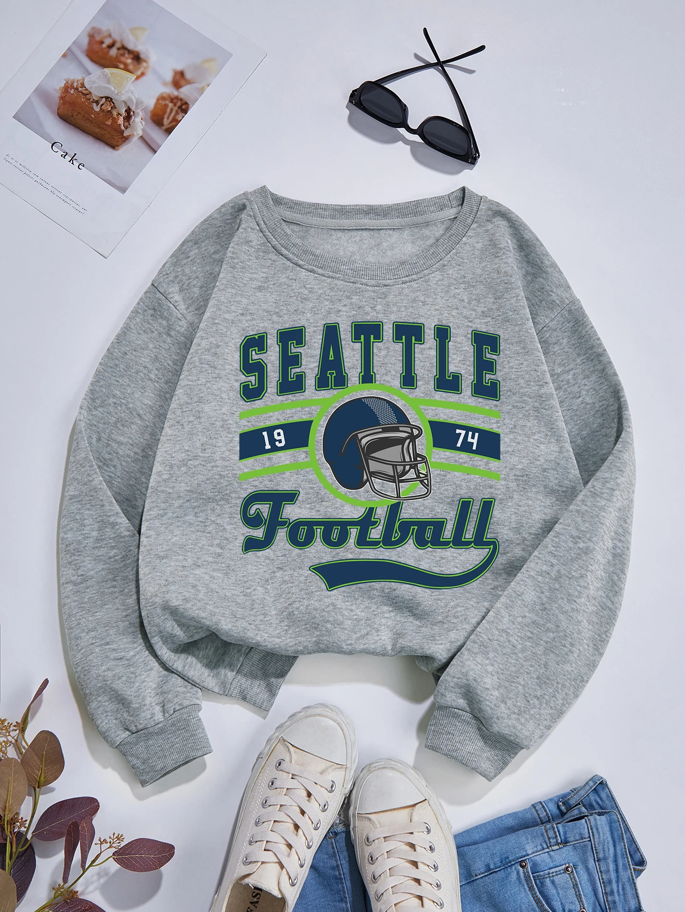 

Seattle Football Spring Autumn New Round Neck Women's Sweatshirt Woman Style Loose Print Trendy