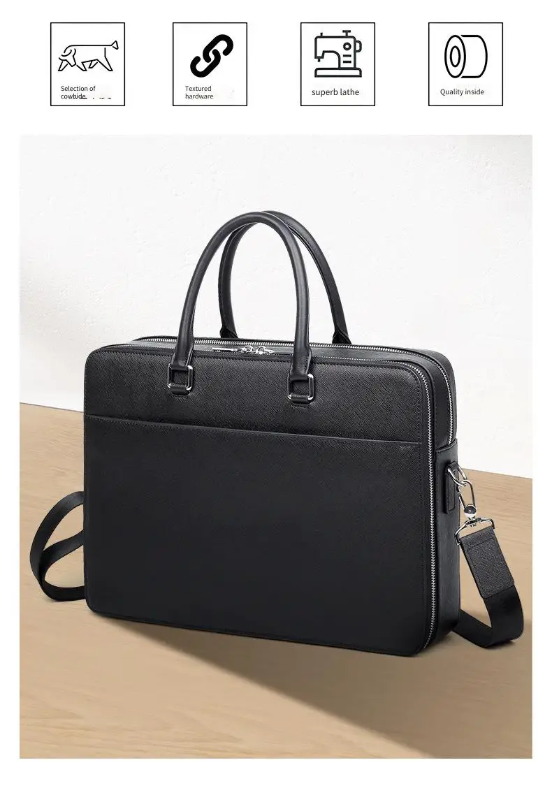 Echtleder Herren-Aktentasche Rindsleder Business Multifunktionale Laptoptasche Große Kapazität Handtasche – Detail 2