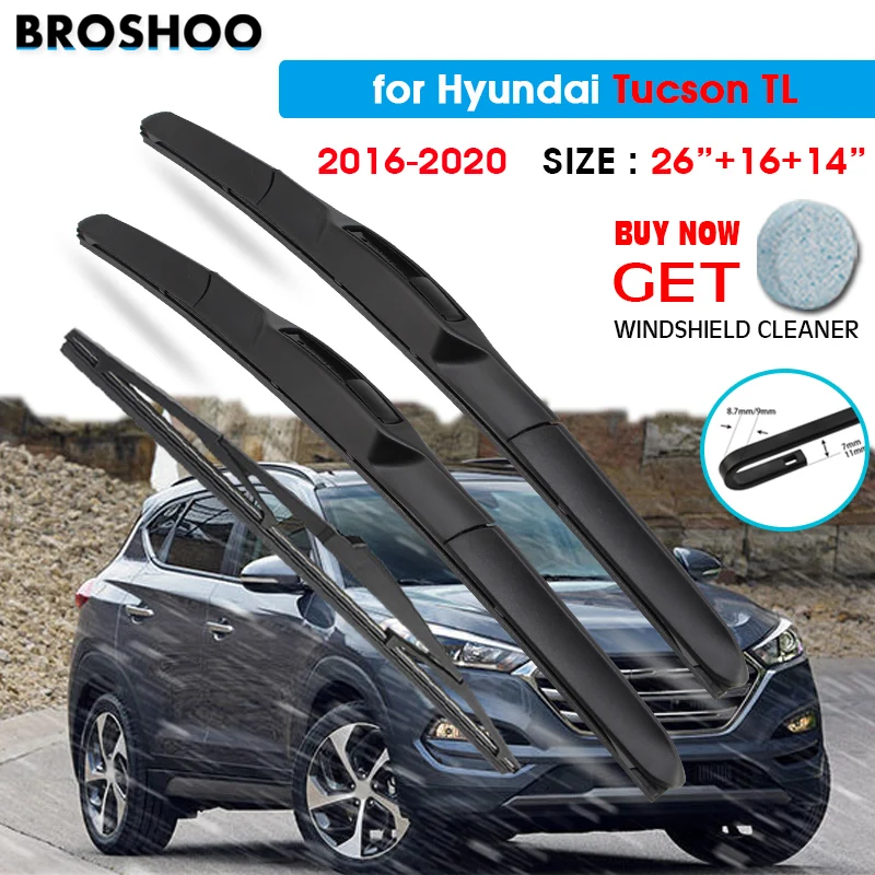 Lâmina de limpador de carro para Hyundai Tucson TL, pára-brisas automático, limpadores de pára-brisa, lâminas, lavagem de janela, braços de gancho