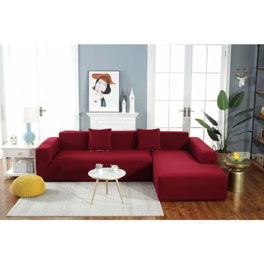 Stretch Sofa Cover for 1/2/3/ and L-Shape Couches - Solid Color Pet-Friendly Slipcover with Anti-Slip Elastic Bottom, Machine W