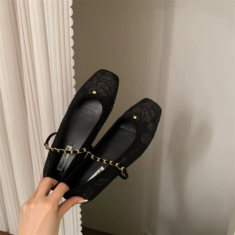 SUOJIALUN Spring New Women Flat Shoes Fashion Round Toe Ladies Elegant Dress Mary Jane Shoes Soft Sole Outdoor Dress Ballerinas