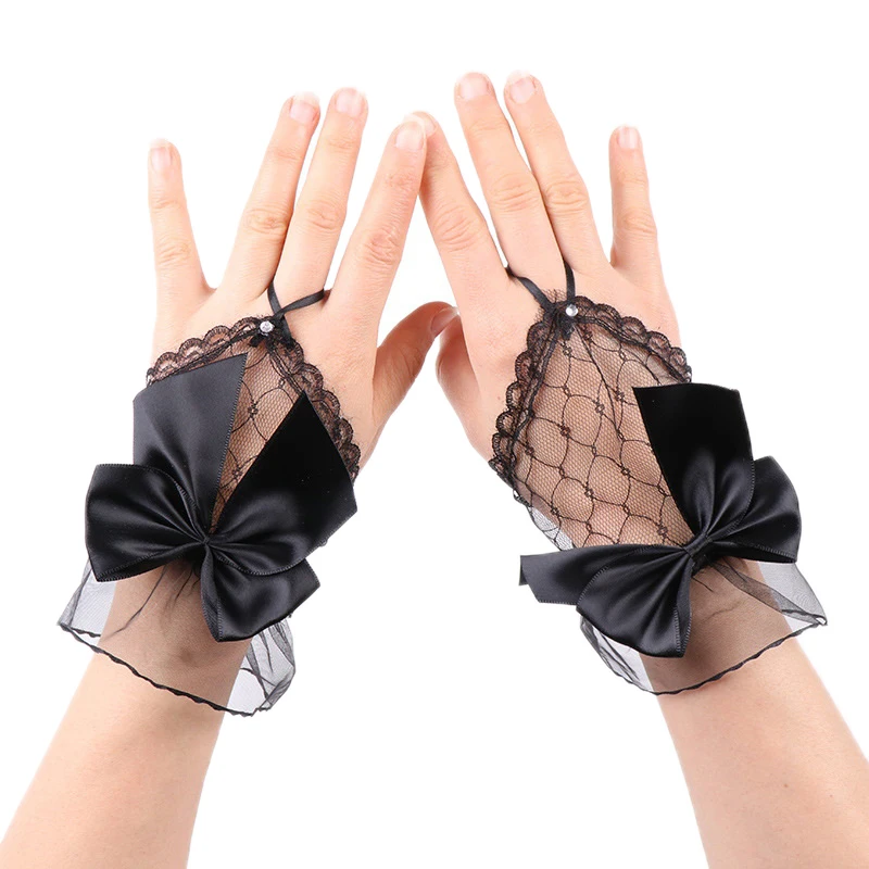 1Pairs Photography Lace Mesh Hollow Bow Gloves Nails Accessories Short Fingerless Sleeves Decoration Nail Gel Polish Display