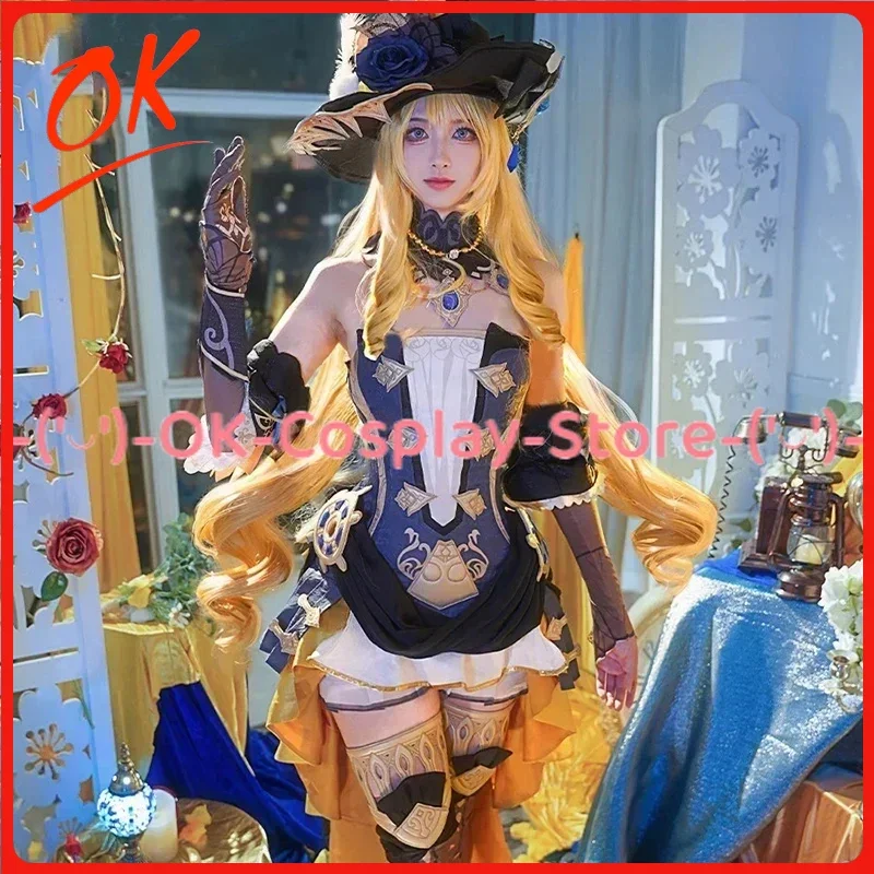 

[Customized] Game Genshin Impact Navia Cosplay Costume Women Cute Dress Party Suit with Hat Halloween Uniform Anime Clothes