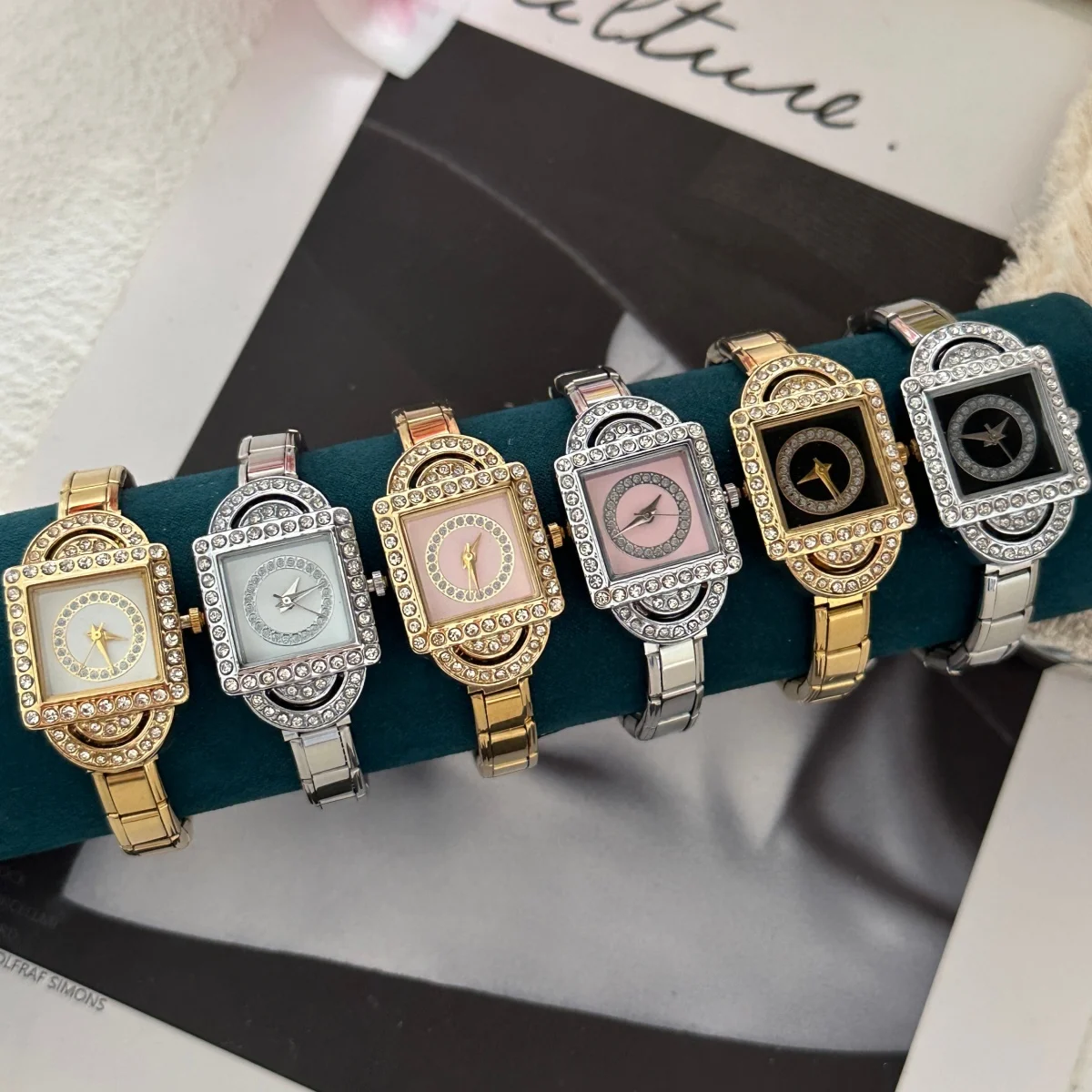 New 1PC Shiny Zircon Fashion Stainless Steel Square Watch Bracelet Bangle for Friend Birthday Men's Women's DIY Jewelry Gifts