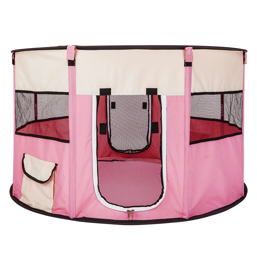 

40 "round portable foldable 600D Oxford cloth 8-sided round pet fence tent zipper custom pink Animals Carriers