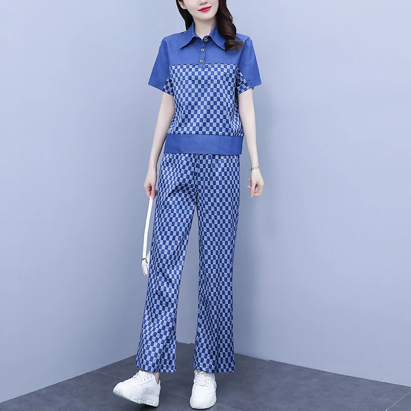 

Summer Denim Blue Pant Set Women T Shirt Top And Trousers Two Piece Suit Female Tracketsuit Fashion Casual Outfits Pliad Clothes