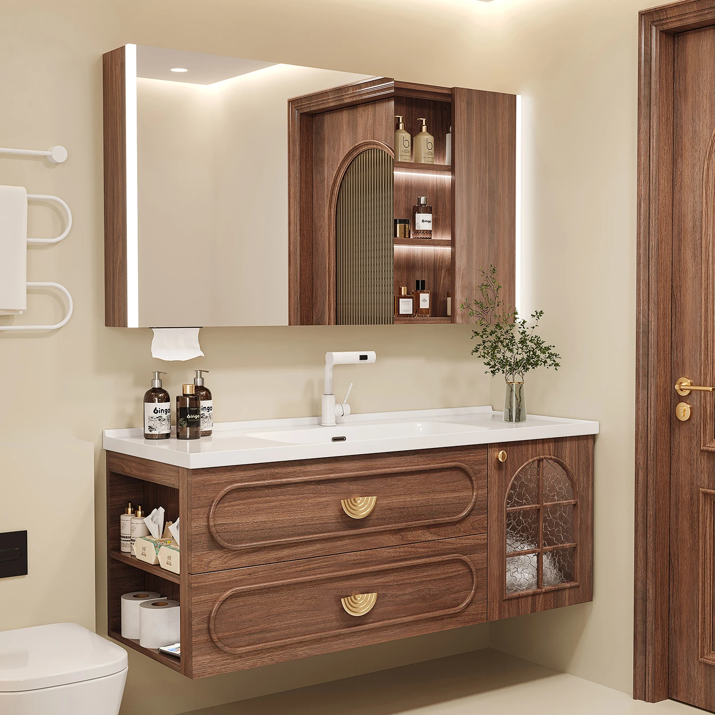 

/2024 Wash Basin Modern Bath Set Floating Vanity Cabinet With Sink Countertops Makeup Bathroom Vanities With LED Light