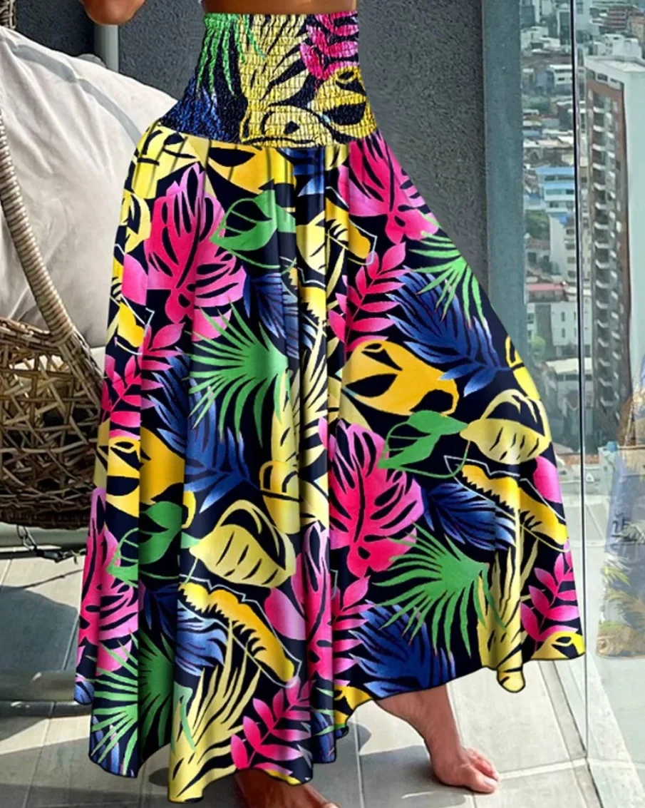Damen Maxirock mit Smok-Details, hoher Taille und Paisley-Print – Fließender A-Linien-Rock für Strandurlaub und Freizeit – Detail 10