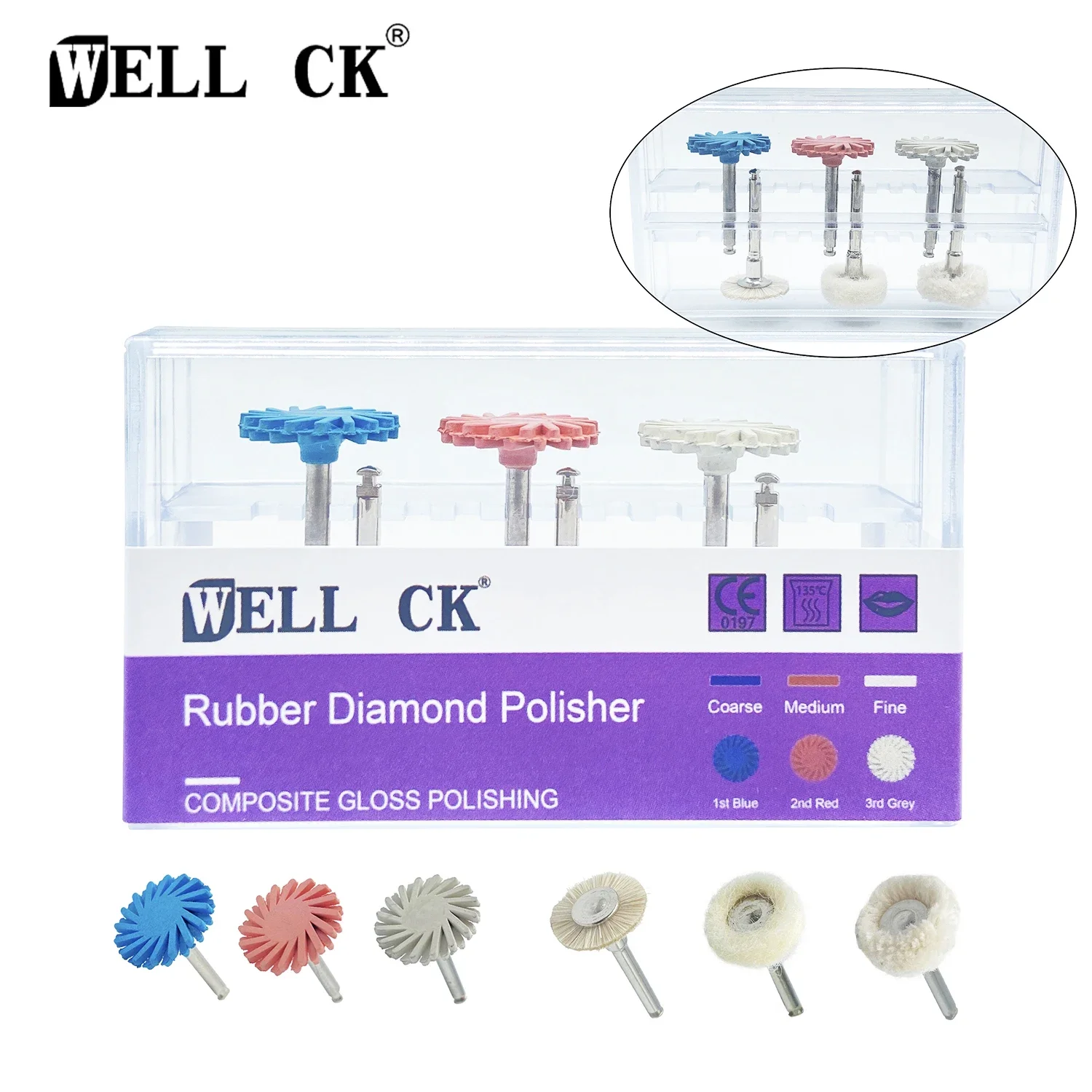 

6pcs/Box Dental Rubber Polisher Composite Flat Dental Polishing Brush Resin Polishing Diamond System RA Disc 14mm Wheel Kit