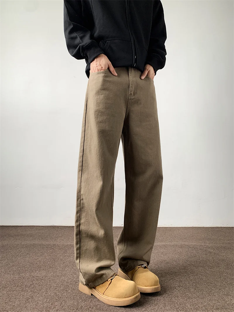 

Мужские джинсы Cleanfit из коричневого денима, свободного прямого кроя, с эффектом расслабленности, высококачественные повседневные брюки прямого кроя, трендовые