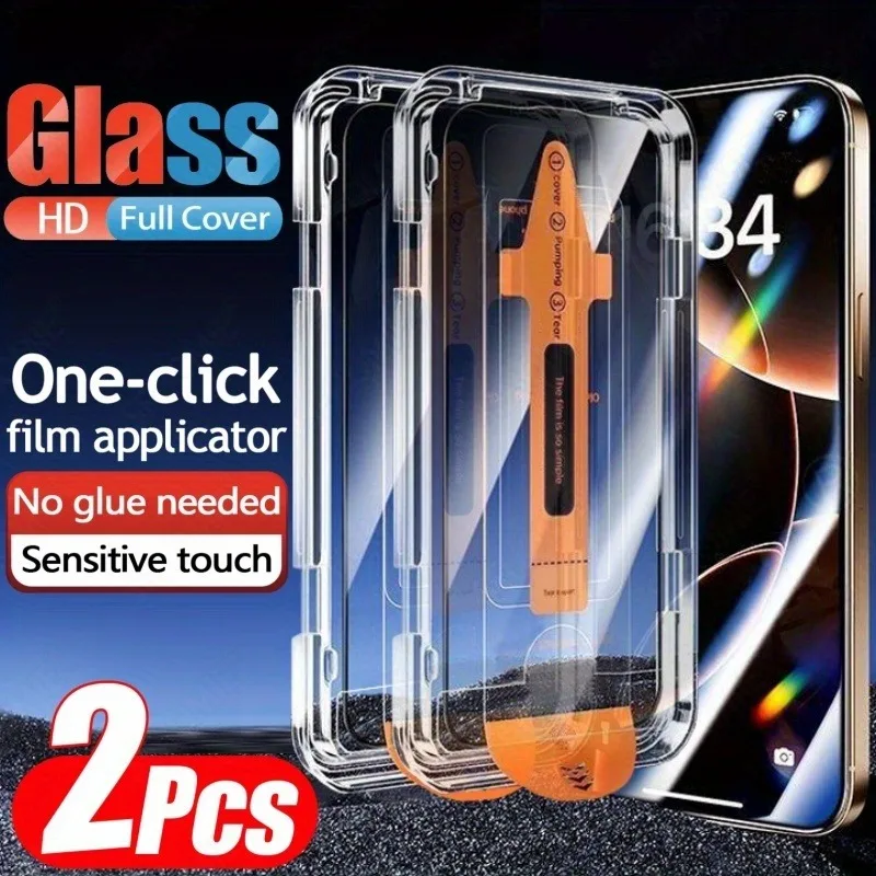 2 шт., защитная пленка-аппликатор в один клик для iPhone 11 12 13 14 15 16 17 Pro Max 14 15 16 Plus 16e XR XS Glass 2 шт., защитная пленка-аппликатор в один клик для iPhone 11 12 13 14 15 16 17 Pro Max 14 15 16 Plus 16e XR XS Glass