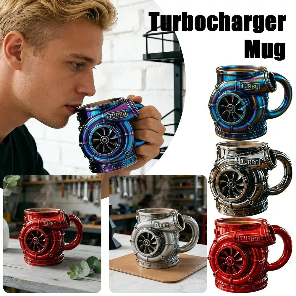 

V8 Engine Coffee Mug Resin Exterior with Stainless Steel Lining 15oz Retro Engine 3D Mechanical Double Wall Insulation Car Mug