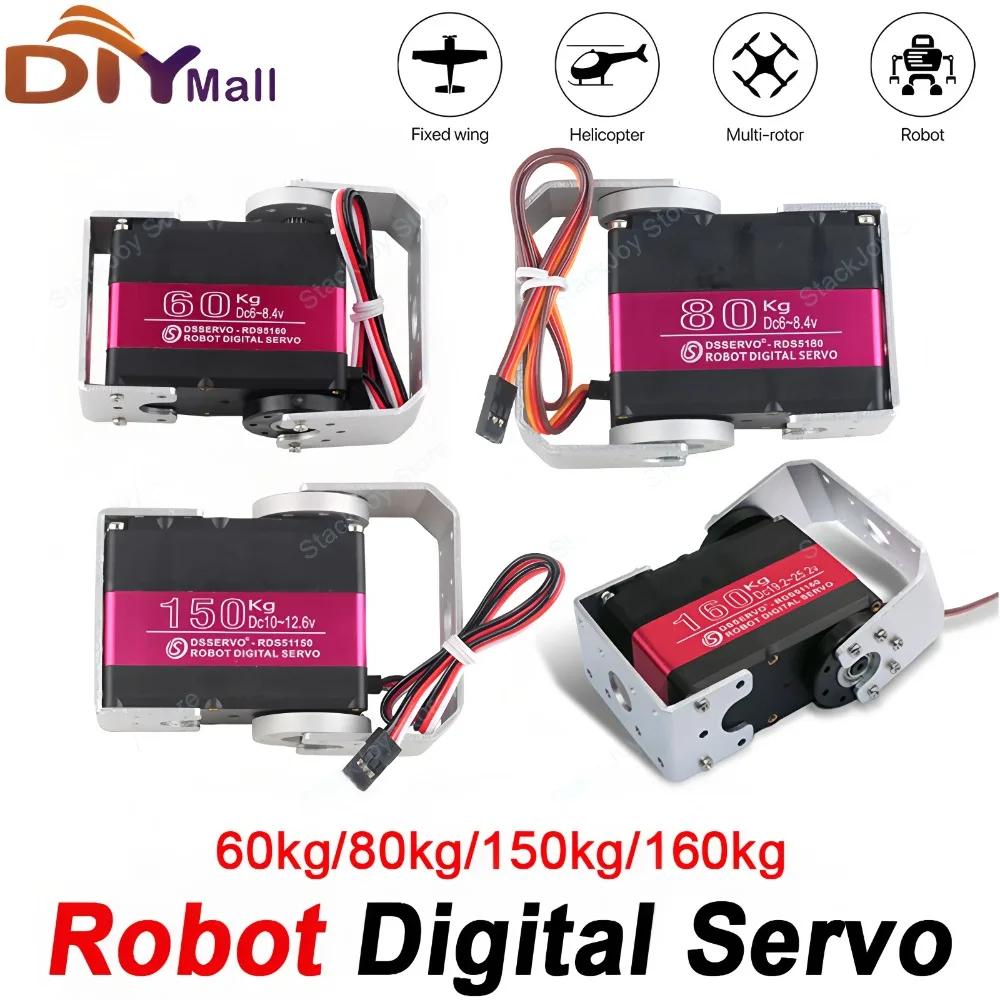 

RC цифровой сервопривод 60/80/150/160 кг двухосевой сервопривод 180 ° /270 ° Сервопривод робота с металлической шестерней и высоким крутящим моментом для автомобильного робота-дрона 1/5 FPV
