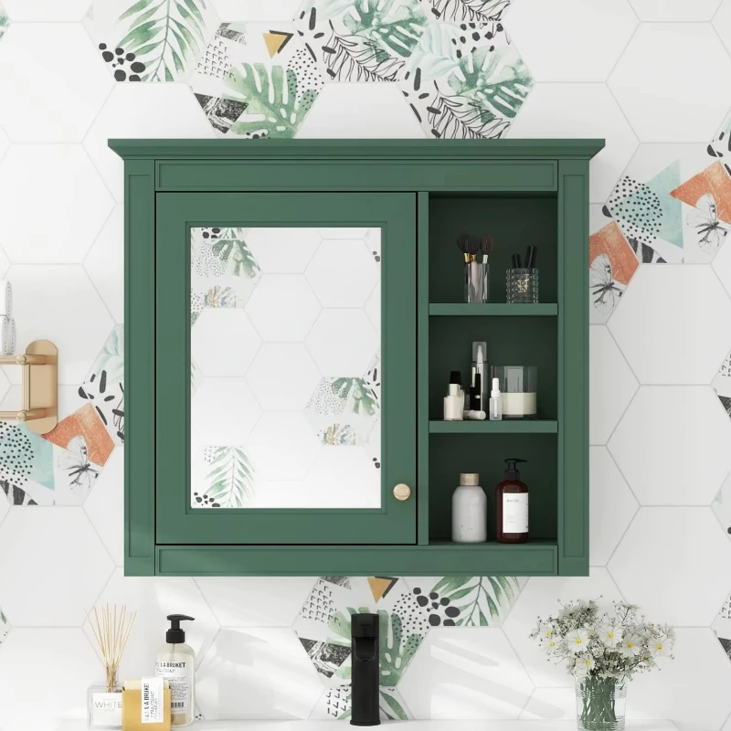 Modern 30-inch x 28-inch wall-mounted medicine cabinet with 3 open-shelf bathroom storage mirrors, excluding vanity
