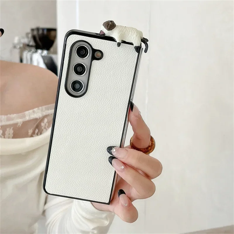 Liggende Kat PU Lederen Telefoon Case voor Samsung Galaxy Z Flip Z Fold 6 5 4 3 Beschermende Achterkant voor ZFold6 ZFlip6 Case