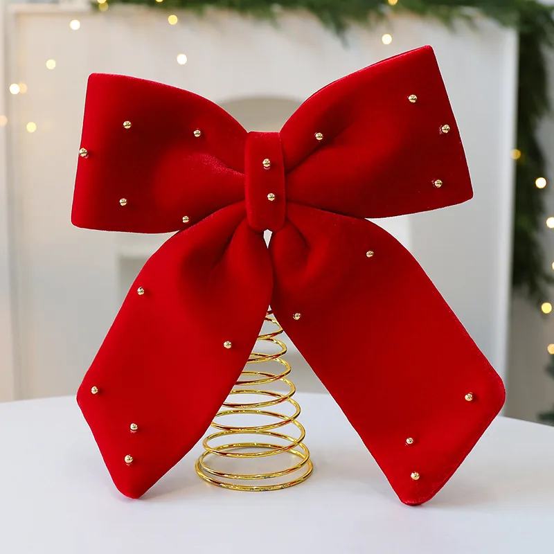 

2026 New Burgundy Velvet Christmas Tree Top Star Christmas Tree Decoration Ornament Bow Tree Top Star 25x30cm