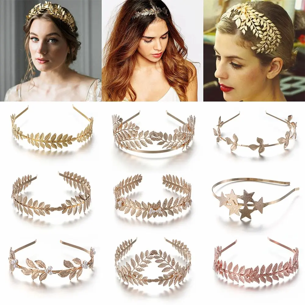 Golden Tiara Hair Jewelry Headpiece  Leaves Hair Bands Bride Headbands Wedding Hair Accessories Hair Hoop