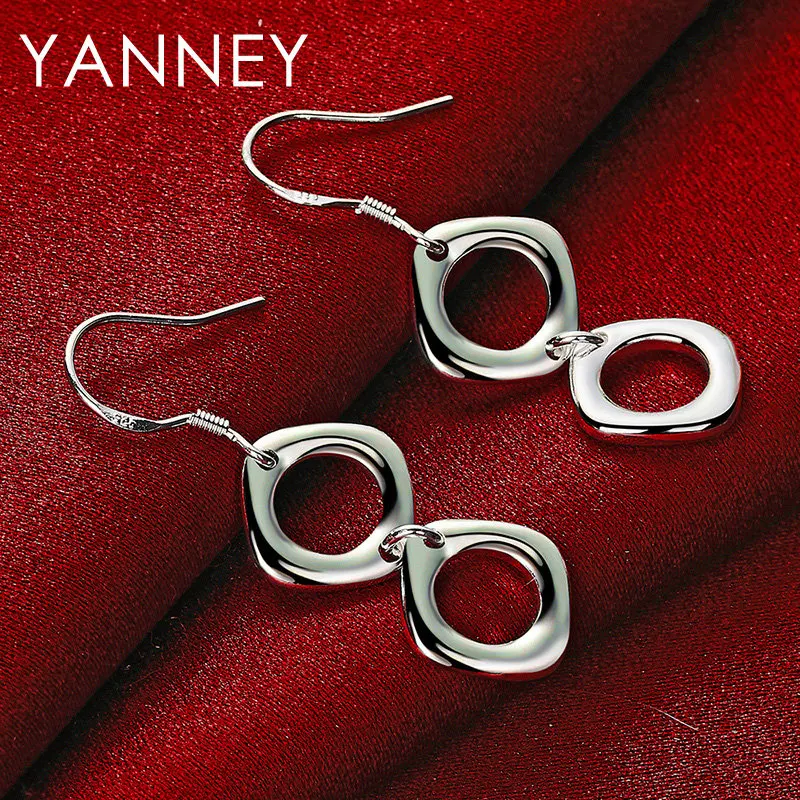 Exquisite 925 Sterling Silver 45MM 2 Square Earrings For Fashion Women Temperament Wedding Gift Charm Jewelry Accessories