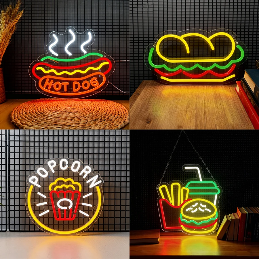 لافتة نيون من سلسلة الوجبات السريعة، مصباح حائط للأعمال أيقونة الطعام، يستخدم لمطاعم الوجبات السريعة والمطاعم وديكور فني للمطبخ.