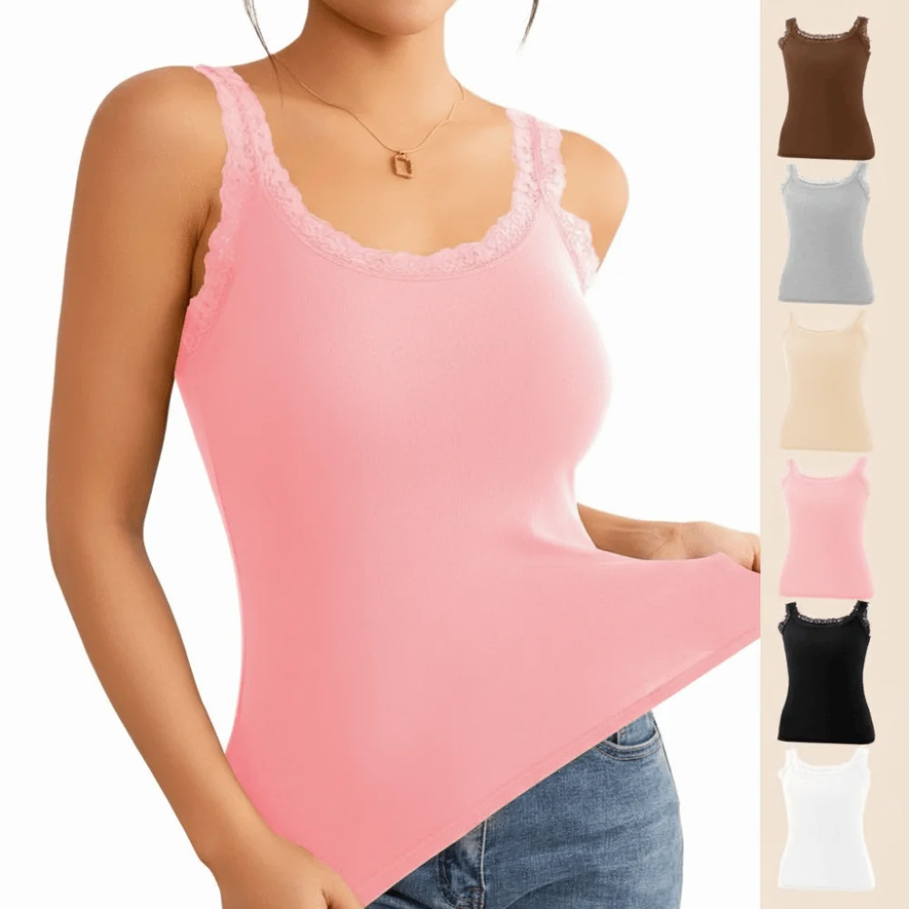 Casual U Neck Summer Tank Tops Sleeveless With Lace Suspender Vest Camisoles Underwear Cami Top Shirt for Women