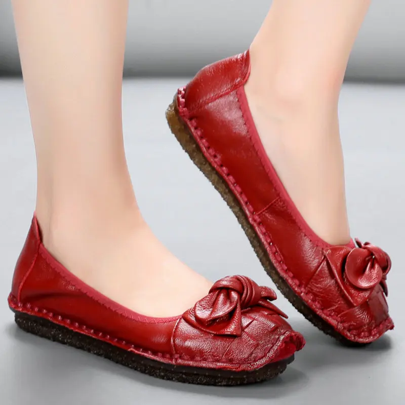 High Quality 2024 Summer Fashion Genuine Leather Women Flat Shoes Ladies Casual Soft Comfortable Shoes Women Handmade Flats